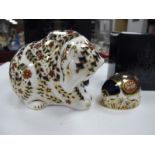 Royal Crown Derby Paperweights 'Russion Bear', date code for 1998, and 'Blue Ladybird', date code