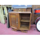 A Continental Bedside Cupboard, with low back and marble top over small drawer and single cupboard.