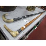 Bone Handled Riding Crop and Small Ebonized Walking Cane, having horn handle. (2)