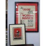 Art Deco Poster 'This Woman Business' at the Crescent Theatre, 49 x 36cm; Nerman print in similar