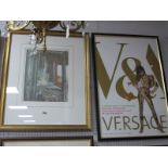 C.D., Bedroom Interior, pastel, initialled lower right, 37 x 29cm; Versace 2002-03 poster.