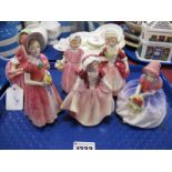Royal Doulton Figurines 'Dinky Do', 'Monica', 'Tinkle Bell', 'Diana', 'Bo Peep' and 'Valerie'. (6)