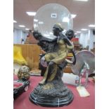 Table Mirror, in the Art Nouveau Style, featuring gilt dressed lady on oval plinth, 53cm high.