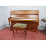 Frazer Upright Piano, in teak finish, 145cm wide, 108cm high, 53cm deep; together with a mahogany