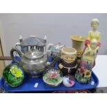 Old Tupton Figure Group, Fawlty Towers teapot, Dresden pot pourri, etc:- One Tray