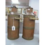 Pair of Brass Bound Copper Milk Pails, each with turned wooden handles and galvanized interior, 39cm