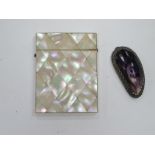 A Mother of Pearl Card Case, with hinged lid; a Mussel Shell snuff box with plated mounts. (2)