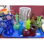 Early XX Century Multi-Coloured Glass Scent Bottles, clear glass lustre with faceted drops,