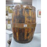 Coopered Oak Barrel, with copper and iron bands, 'Stephen's Gloucester' under base, 45cm high.