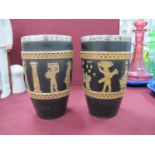 Pair of Doulton Lambeth Stoneware Vases, each featuring Egyptian figures, obelisk and lettering,