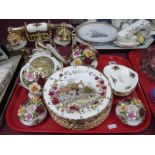 Royal Albert 'Old Country Roses' Telephone, posy basket, candlesticks, seasons plates, clock:- One