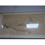 Bousard? Reclining Female Nude, pastel, signed lower right, 43 x 86cm.