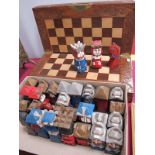 Carved Hardwood Chess Set, in drawers of opening box to reveal board, larger set (one piece