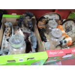 Resin Figures, glass sweet jars, plaques (damaged), pottery figures:- Two Boxes