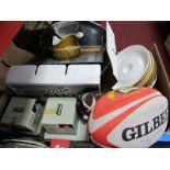 Salter Scales and Weights (boxed), Cromalin Plate 'Swan' tea service, signed Eagles rugby ball etc:-