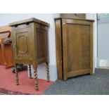 1920's Oak Pot Cupboard, adapted, with single draw leaf to top, on barley twist legs; an oak