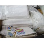 A Quantity of White Linens, Damask, Crochet Ware, etc:- One Box