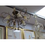 1960's Style Painted Metal Ceiling Light, with many branches, including six terminating with mottled
