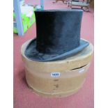 Black Silk Top Hat, (worn), best quantity London stamped, interior 15.5 x 20cm, with card case.