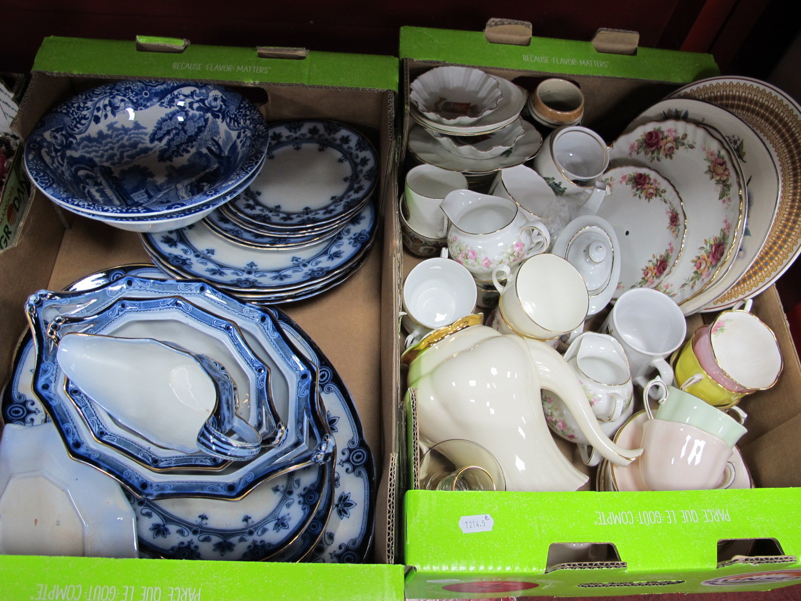 Royal Albert 'Affinity Gold' Coffee Pot, Foley cake stand, two Spode 'Italian' blue and white bowls,