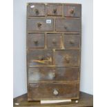 XIX Century Pine Slender Table Top Specimen Chest, with glass handles to an arrangement of twelve