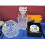 Wedgwood Clarice Cliff Collection Preserve Pot and Cover (boxed), cut glass rose bowl and decanter.