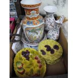 Sarreguemines Fruit Plates and Bowls, Chinese vase, Portuguese ceramics:- One Box