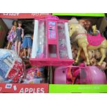 Mattell and Other Dolls, pony, pink car, Barbie wardrobe, etc:- Two Boxes
