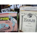 Sheet Music, Plastic Family Phone, Mini Cash Till, etc:- Two Boxes