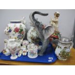 Franklin Mint Vase, Steins, Italian pottery figure of an Indian Boy on an Elephant:- One Tray