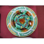 XIX Century Majolica Pottery Bread Plate, with symmetrical design to centre, wheat sheaves to