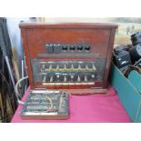 Mahogany Cased Telephone Exchange Box, circa early XX Century with four circular upper apertures