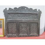 XVII Century and Later Dark Oak Panel, possibly headboard, with shaped top, horizontal and three