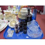 Royal Albert 'Moss Rose' Teapot, amethyst glass liqueur set, etc:- One Tray