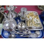 Walker & Hall Plated Four Piece Tea Service, plated tureen, salad servers, Wolf miners safety lamp:-