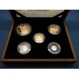 The Royal Mint 2009 UK Gold Proof Sovereign Five Coin Collection, comprising of five pounds,