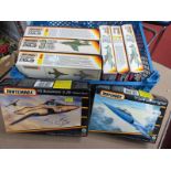 Eight 1:72nd Scale Plastic Model Military Aircraft Kits by Matchbox, including HS Bucaneer, kits