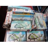 Nine 1:72nd Scale Plastic Model Helicopter Kits, by Matchbox Italeri, Airfix and other including