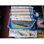 Eight 1:72nd Scale Plastic Model Military Aircraft Kits, by Italeri including Mitchell B25 Medium