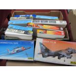 Eleven 1:72nd Scale plastic Model Military Aircraft Kits, by Heller including Harrier TAV 8B,