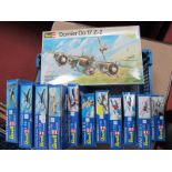 Twelve Predominantly 1:72nd Scale Plastic Model Military Aircraft Kits, by Revell including