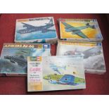Five Boxed 1:72nd Scale Plastic Model Military Aircraft Kits, by Matchbox, Italeri, Revell including