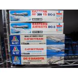 Five 1:72nd Scale Plastic Model Aircraft Kits, by Italeri, Esci, including Eastern Airways DC-3, C-