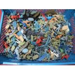 A Quantity of Plastic Figures, by Airfix and others. Plus a Dinky 88mm and another canon, all