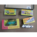 Three Matchbox 1:75's, No. 47 DAF Tipper, boxed, No. 63 Dodge Crane Truck, boxed, No. 55 Mercury