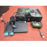 An Original Microsoft X Box Gaming Console, Madcatz controller, Sony Playstatin 2 'Slim' edition