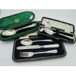 A Matched Hallmarked Silver Three Piece Christening Set, in a fitted case; a decorative hallmarked