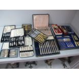 Assorted Plated Cutlery, including steak knives and forks, cased sets of pastry forks, tea knives (