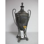 A c.XVIII Century Plated on Copper Twin Handled Tea Urn, of classical form, on slender tapering