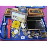 Photograph Frames, Swatch watches, modern hunter cased pocketwatch, Art Deco cigarette box, assorted